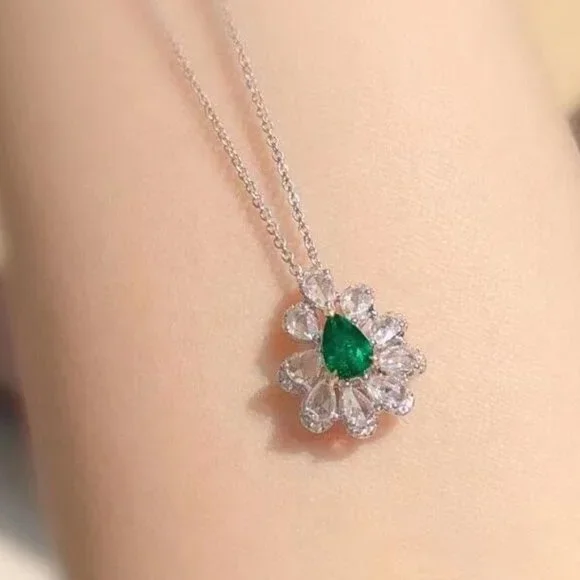 💎New Trendy CZ Silver Color Green Pendant Necklace, GPMB1396 - Picture 2 of 4